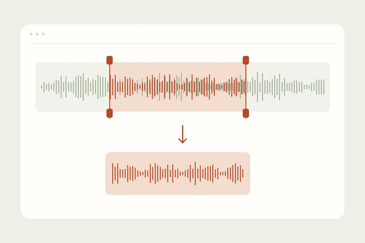 Audio Cutter selecting a section of a recording to export as one clip