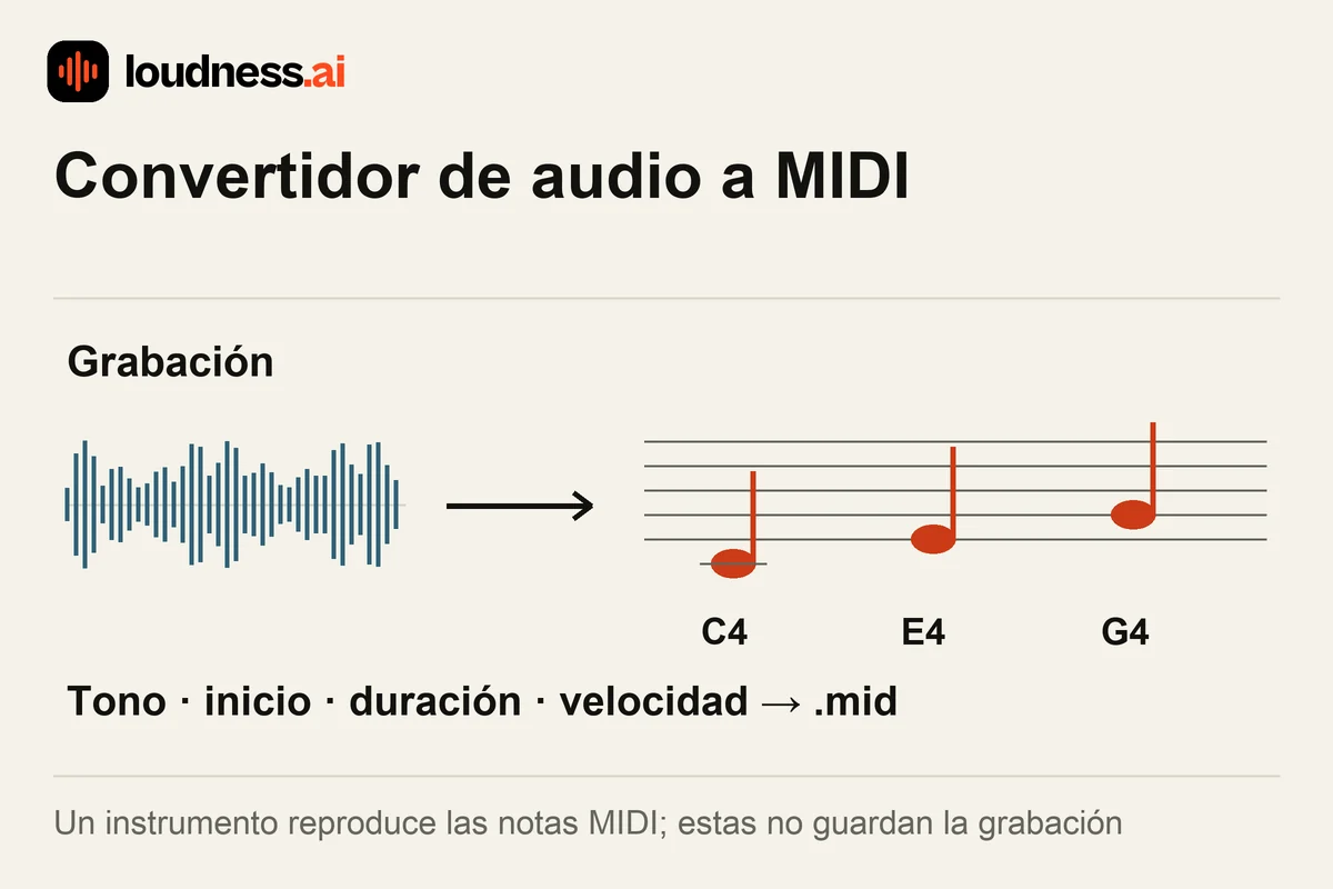 Convertidor de audio a MIDI que transforma sonido grabado en notas musicales editables